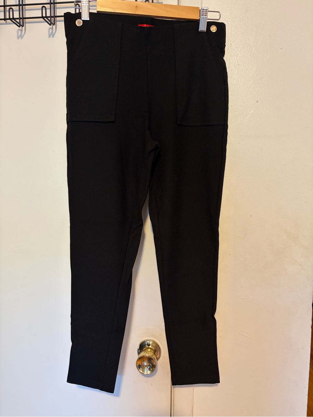 Slim Pull-On Black Skinny Pants with Front Patch Pockets